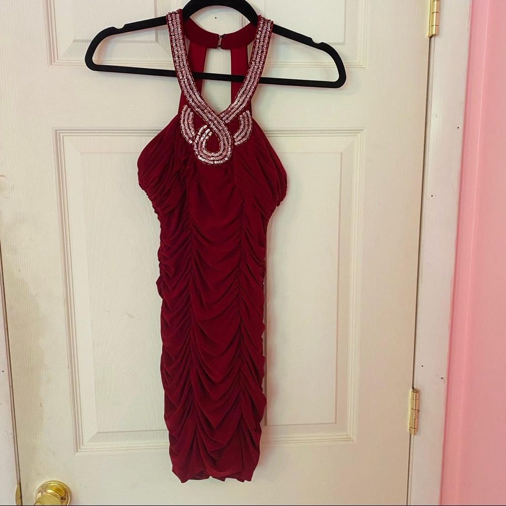New Red Dress Maroon XS Hailey Logan Audrianna Papell Prom Christmas holiday